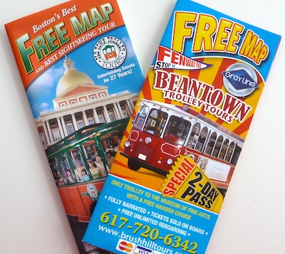 Photo of free Boston maps provided by trolley tour companies