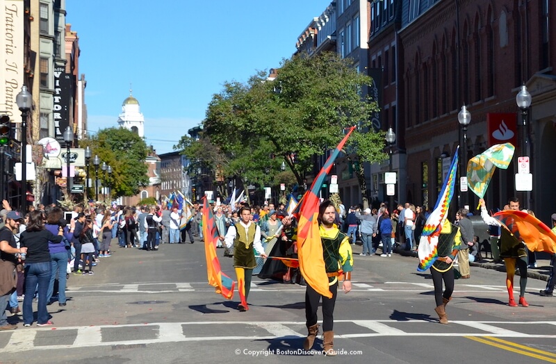 Columbus Day Parade marching down Hanover Street in Boston's North End