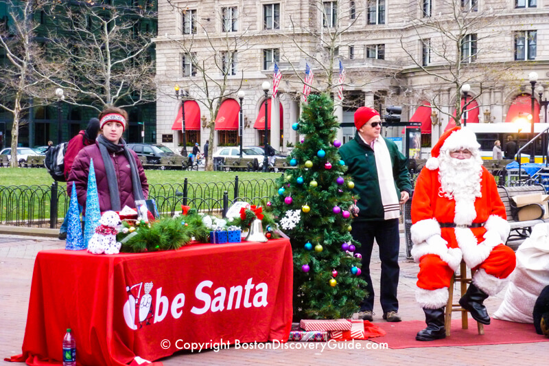 Globe Santa in Back Bay's Copley Square - Boston Christmas spirit in action