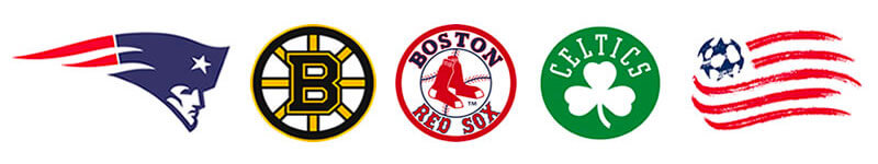 Boston Sports Teams logos - New England Patriots, Boston Bruins, Boston Red Sox, Boston Celtics, New England Revolution