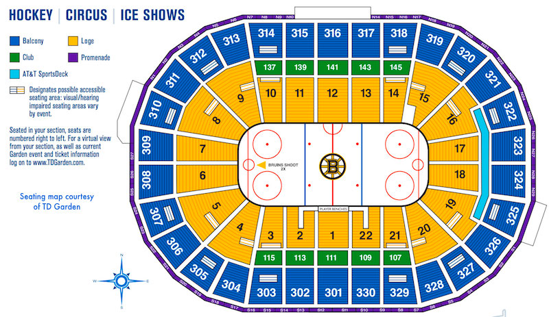 TD Garden seat map for hockey games and other ice shows and events