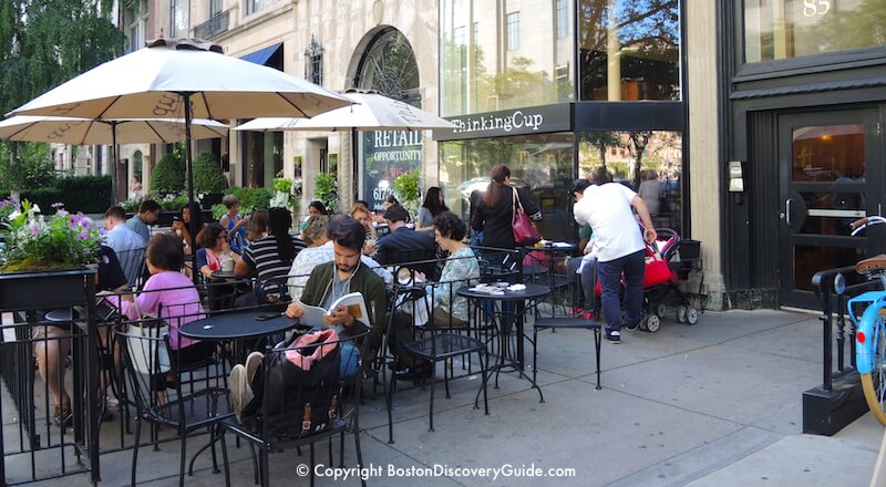 Thinking Cup's outdoor seating area on Boston's Newbury Street 