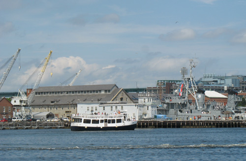 Boston Harbor cruise boat approaching Charlestown Navy Yard
