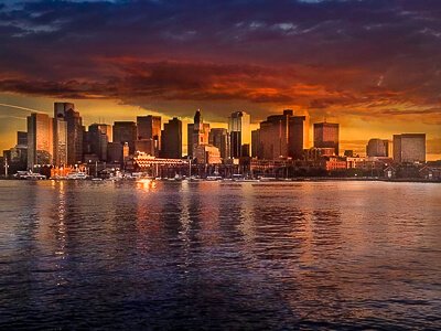 Boston city skyline from a Boston Harbor cruise