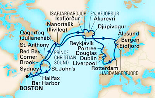 Typical route: Boston to Europe Cruise on Holland America