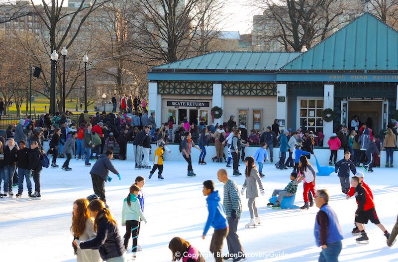 Ice rink on Boston Common - As you can see, a few people are in shirtsleeves, and there is no snow on the ground