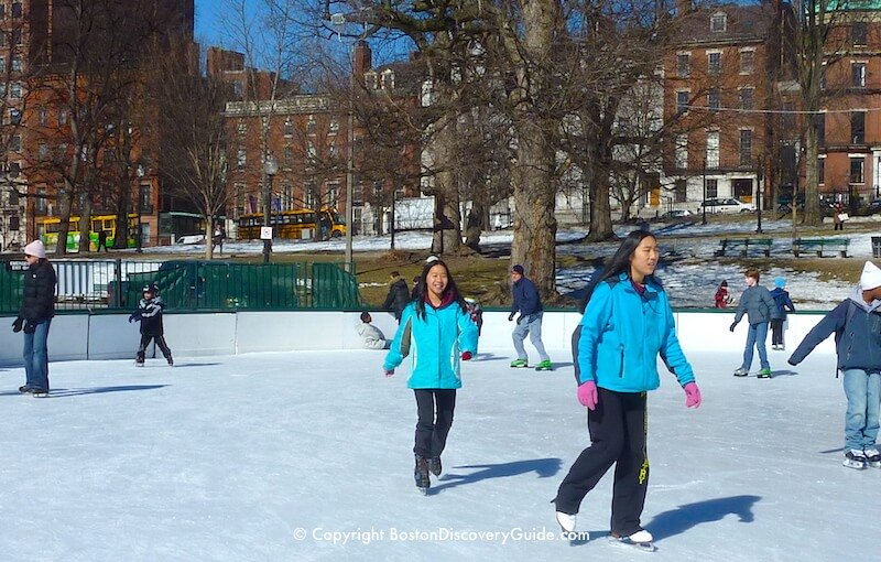 Boston winter break week - ice skating on Frog Pond