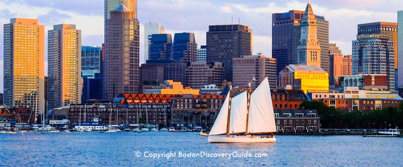 Sailboat in Boston Harbor just before sunset